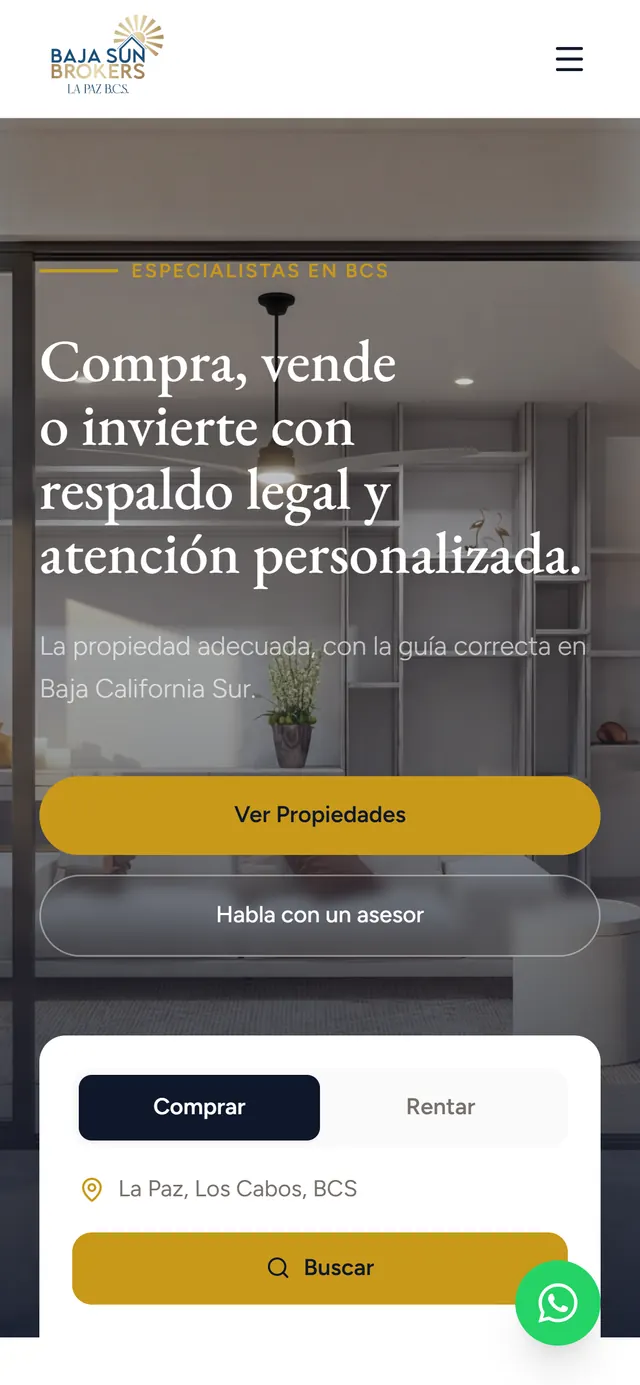 Captura del sitio de Baja Sun Brokers en celular