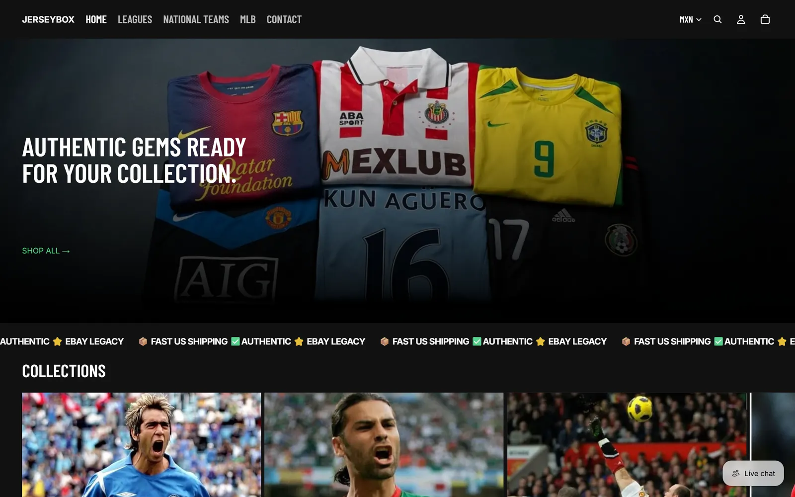 Captura del sitio de JerseyBox USA en escritorio