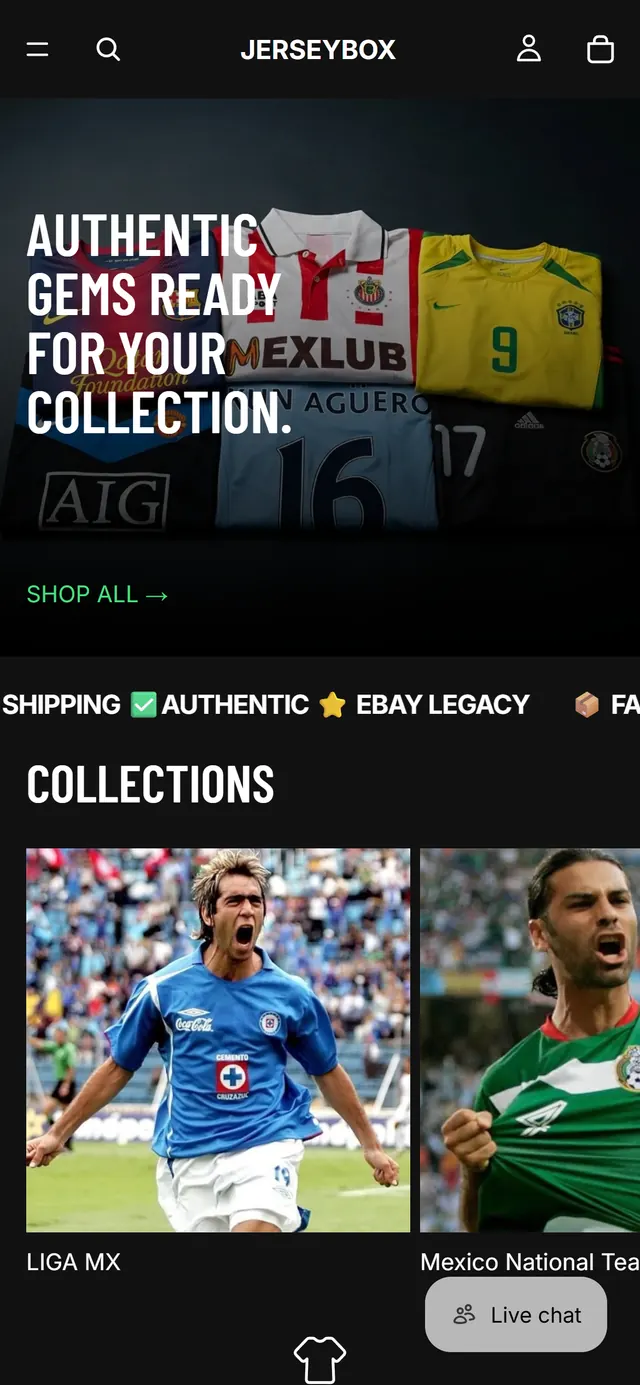 Captura del sitio de JerseyBox USA en celular